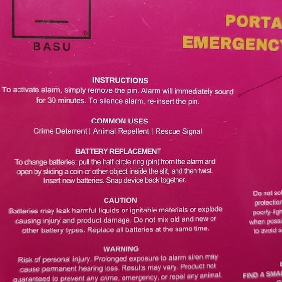 NEW Alarm BASU purple keyring portable emergency alarm NWT - Picture 5 of 5